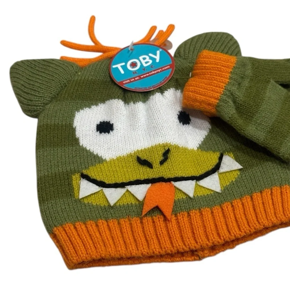 NEW Toby NYC Monster Beanie and Mitten Set Winter Holiday Fun for Infant/Toddler